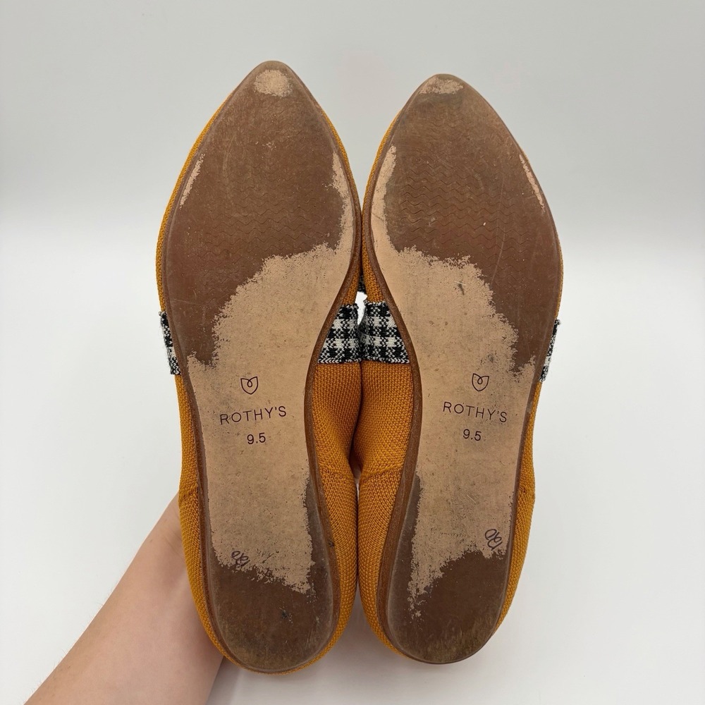Rothy's The Mary Jane Golden Gingham Yellow Houndstooth Bow Flat Size 9.5 - Picture 7 of 7